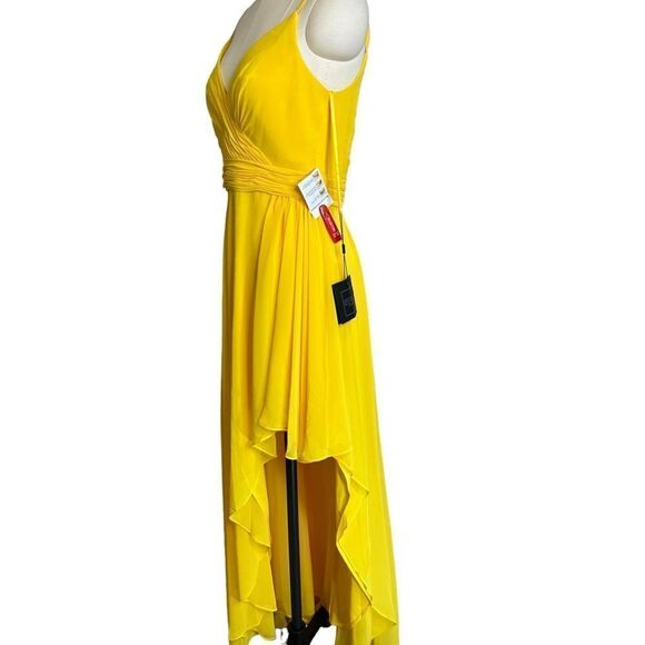Ieena for Mac Duggal Marigold Chiffon High Low Cocktail Dress | Size 8 - Picture 10 of 13